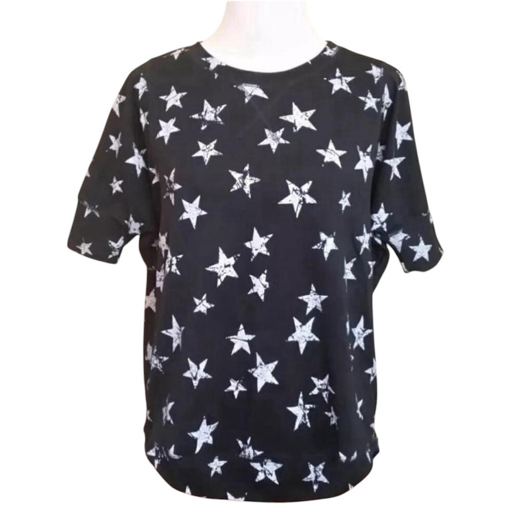 Black with Gray Star Print Dolman Short Sleeve Knit Top Modcloth Freeloader NEW